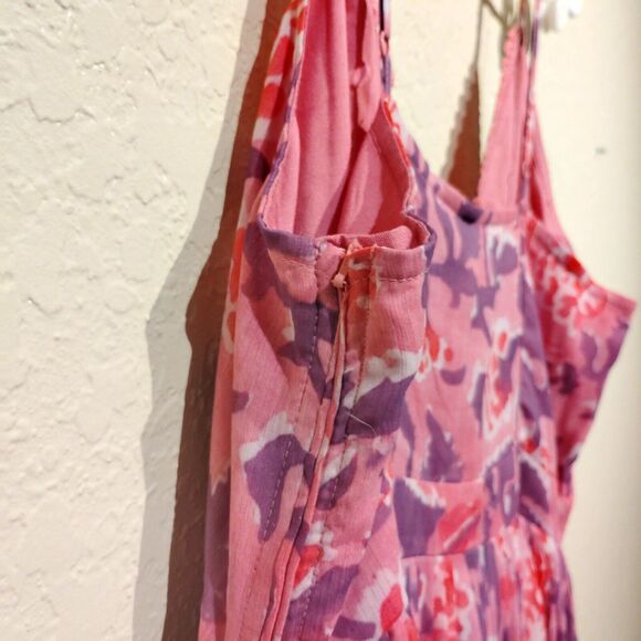 Rococo Sand Lei M maxi dress Pink deep plunge pleated flowy resort - Picture 7 of 12